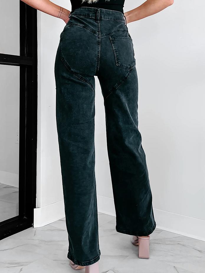 Distressed Straight Jeans with Rhinestone Accents