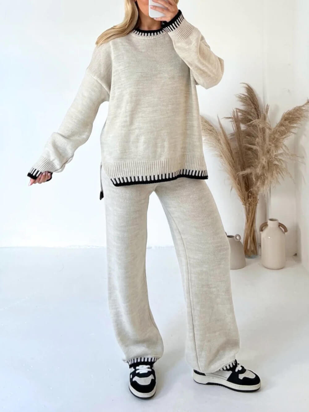 Knitted Jumper and Trousers with Blanket Stitch Trim
