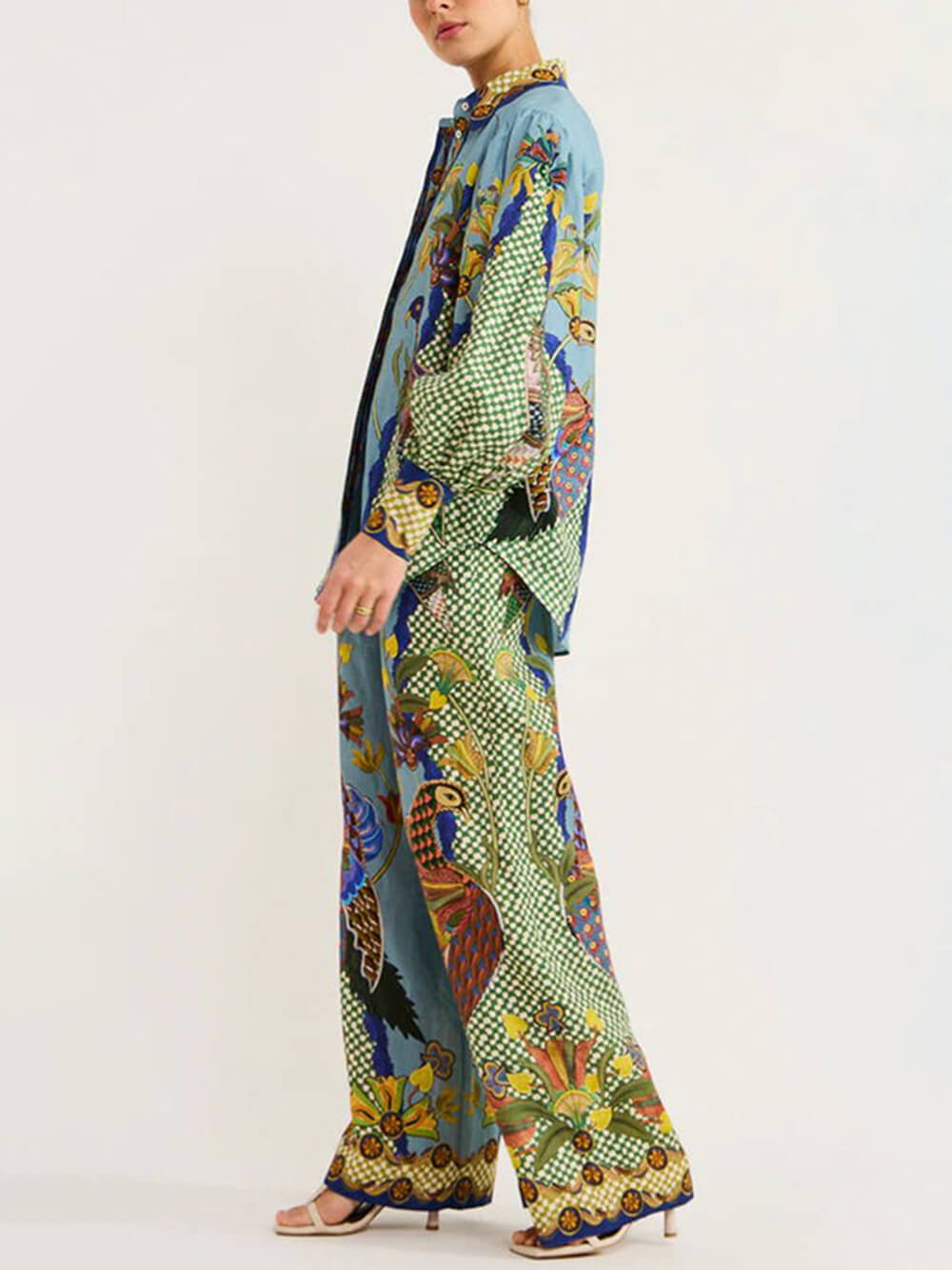 Two-Piece Set with Printed Puff Sleeve Top