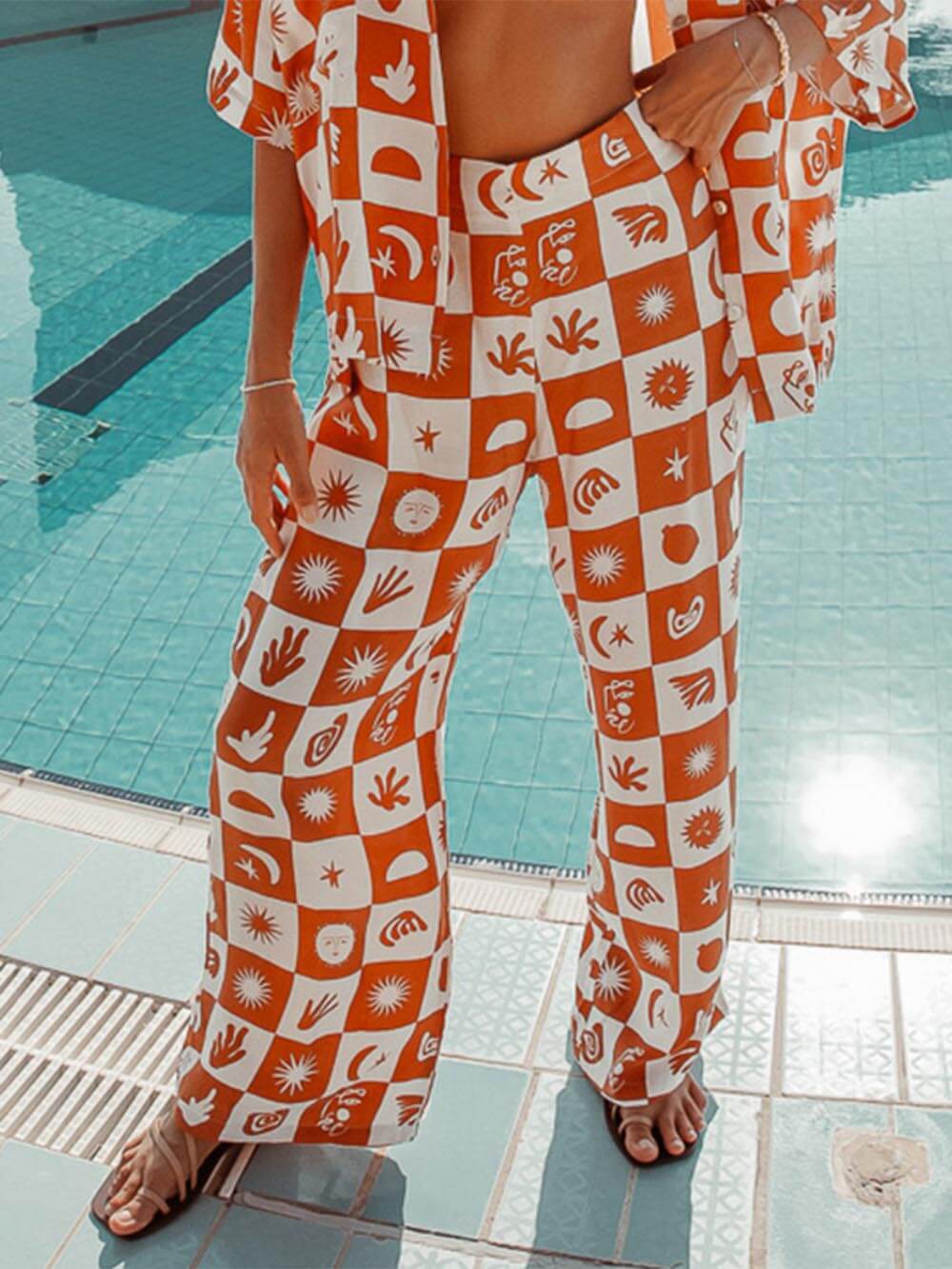 Wide Leg Pants Set with Loose Print for Afternoon Sun