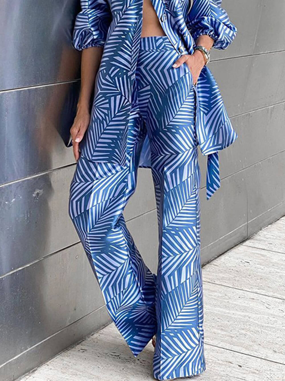 Chic Two-Piece Long Sleeve Set with Straight-Leg Trousers