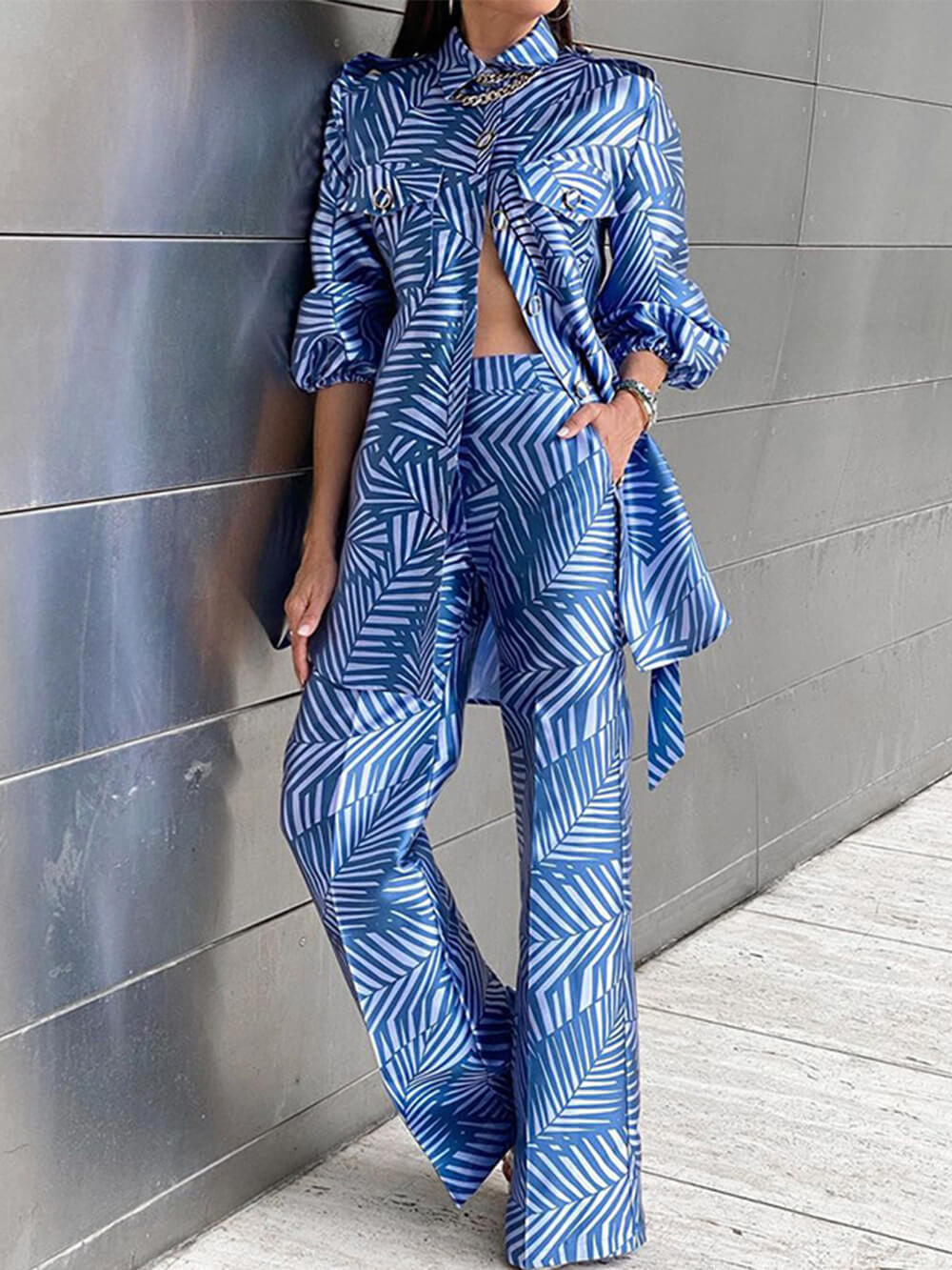 Chic Two-Piece Long Sleeve Set with Straight-Leg Trousers