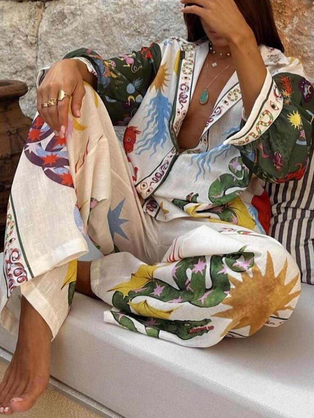 Distinctive Shirt and Stretchy Waist Pants Ensemble