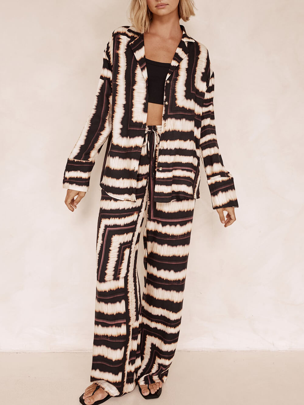 Signature Textured Chocolate Print Baggy Trousers Set