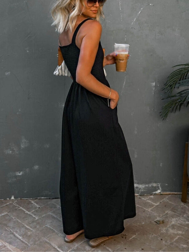 Smocked Jumpsuit with Pockets