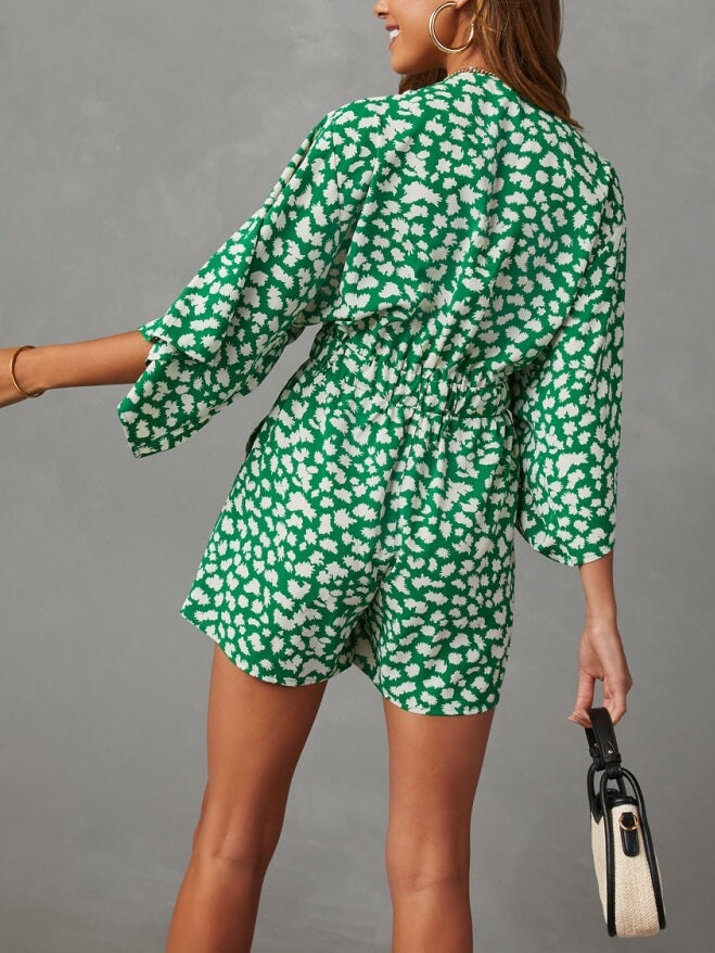 V-Neck Tie Romper with Pockets