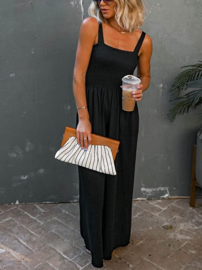 Smocked Jumpsuit with Pockets