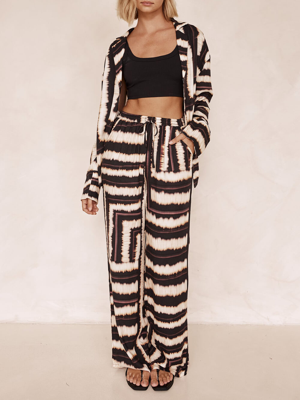 Signature Textured Chocolate Print Baggy Trousers Set
