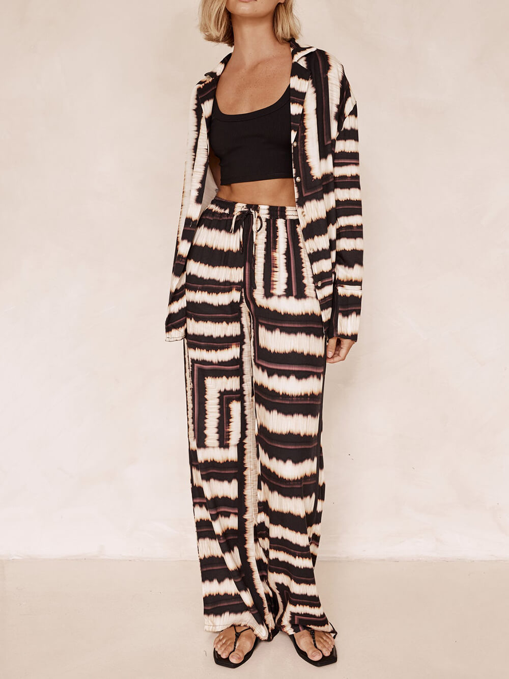 Signature Textured Chocolate Print Baggy Trousers Set