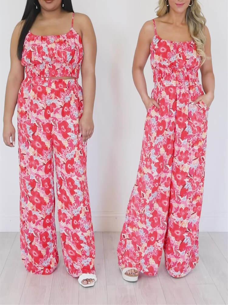 Red Poppy Boho Floral Two-Piece Pants Set