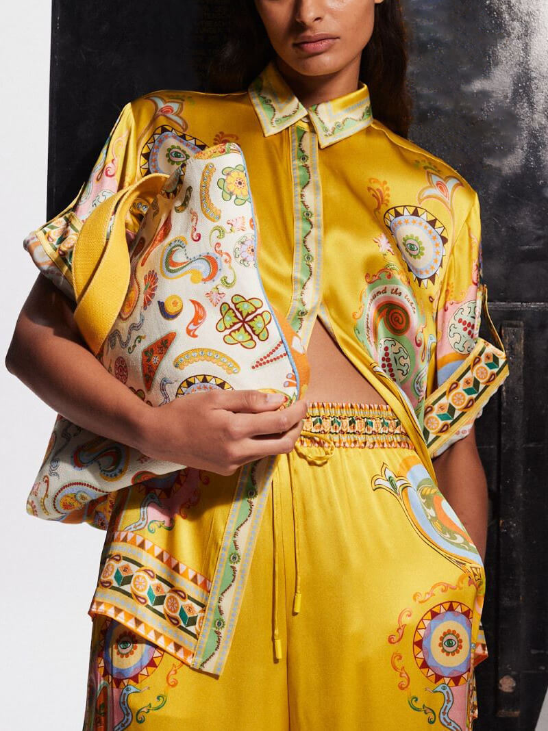 Elegant Satin Cashew Flower Print Oversized Two-Piece Set