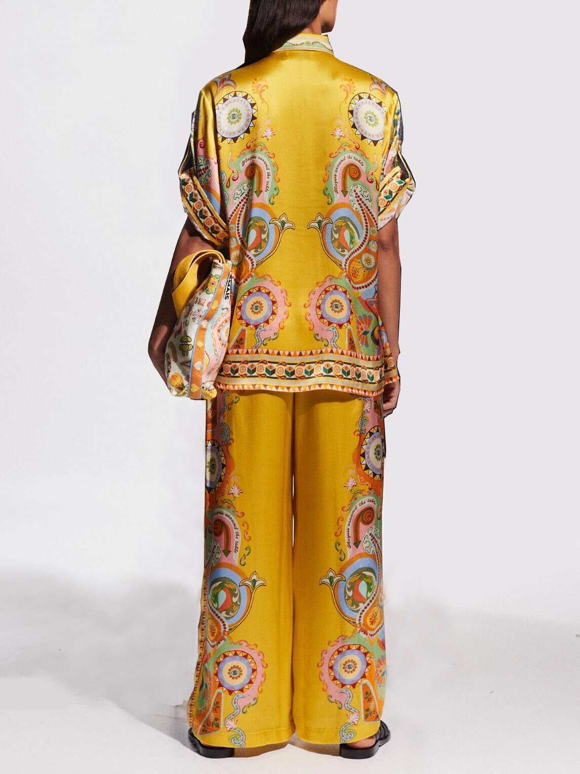Elegant Satin Cashew Flower Print Oversized Two-Piece Set