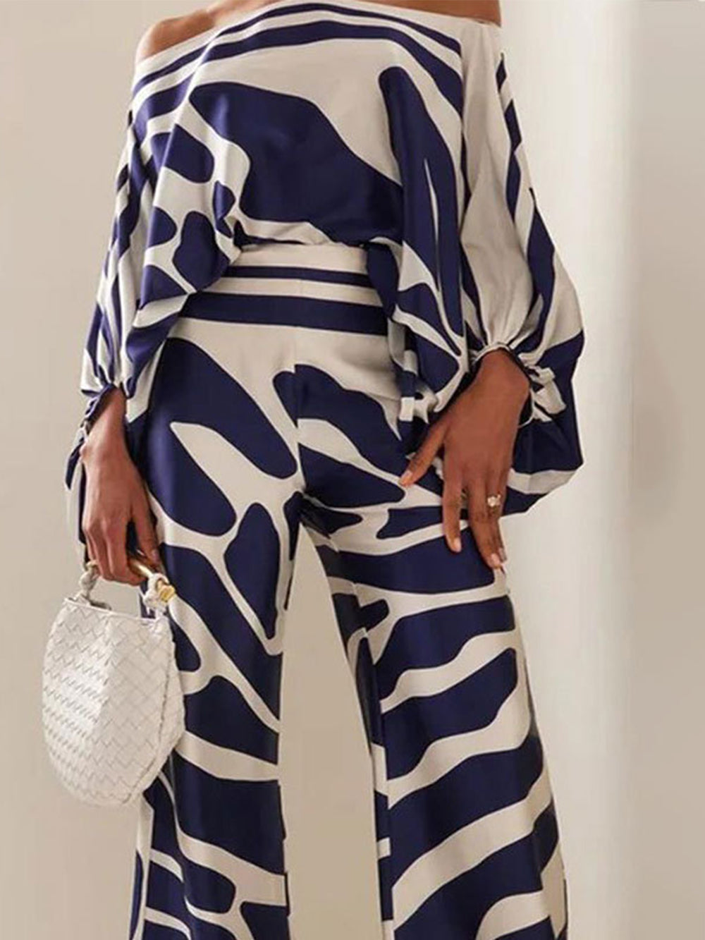 Off-Shoulder Satin Top and Trousers Ensemble