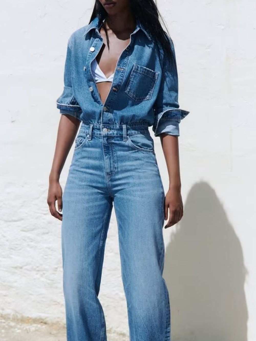 Relaxed Fit Straight-Leg Denim Jumpsuit