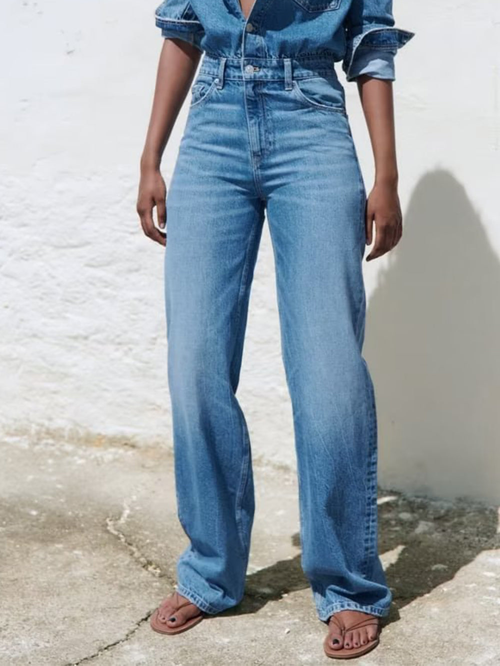 Relaxed Fit Straight-Leg Denim Jumpsuit