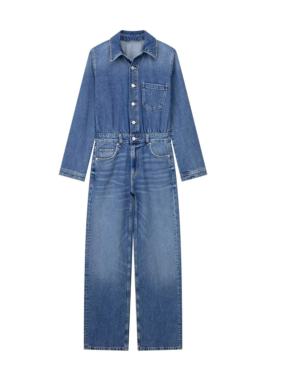 Relaxed Fit Straight-Leg Denim Jumpsuit