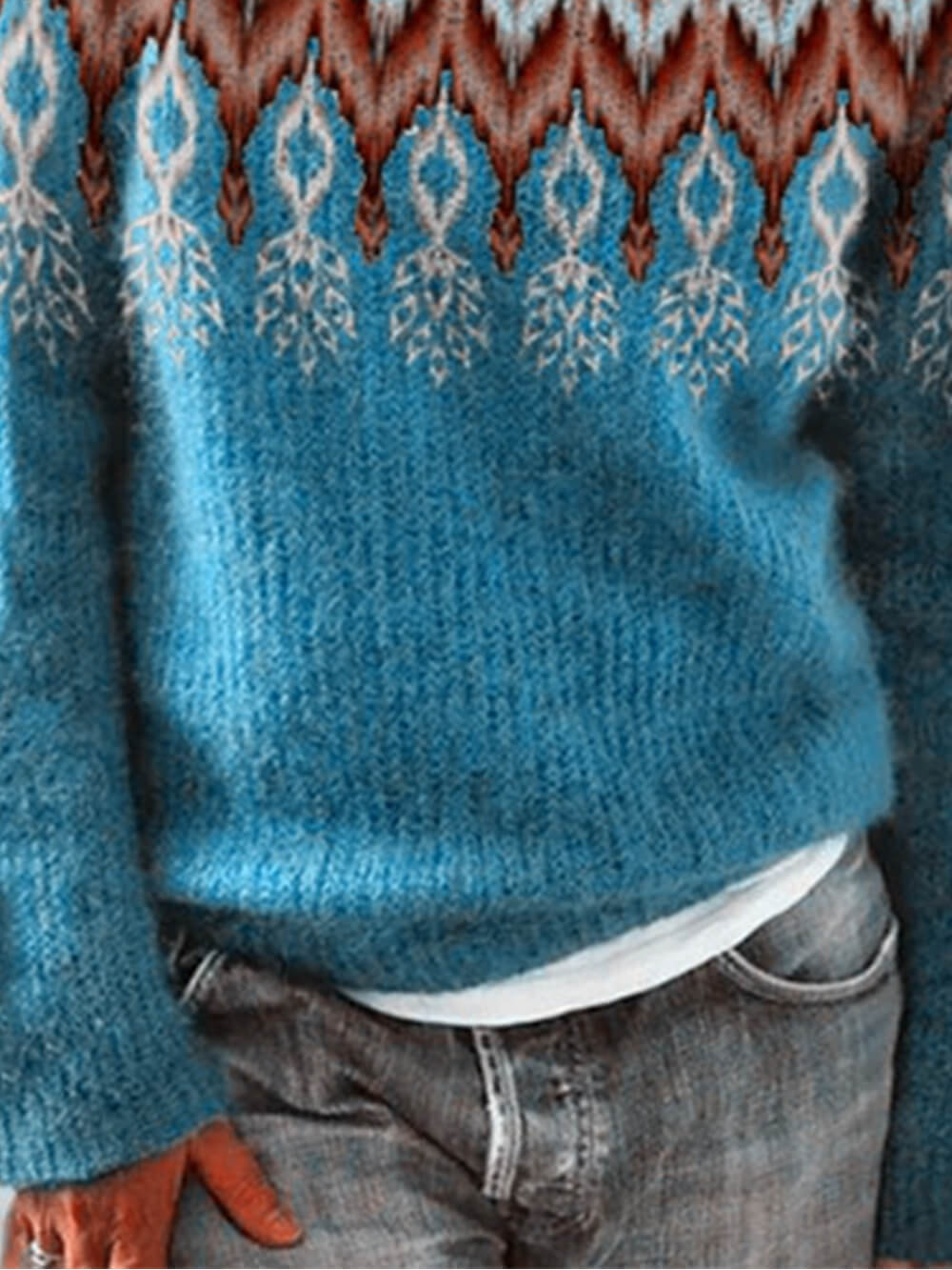 Loose Fit Color Block Round Neck Sweater