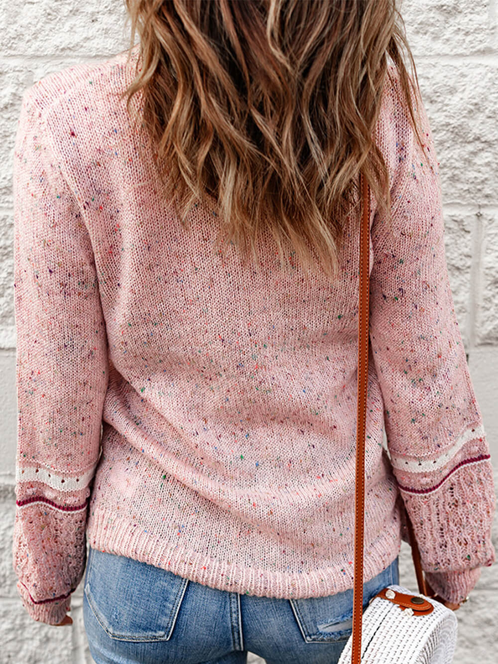 Blush Wool-Cashmere V-Neck Sweater with Dots Knit