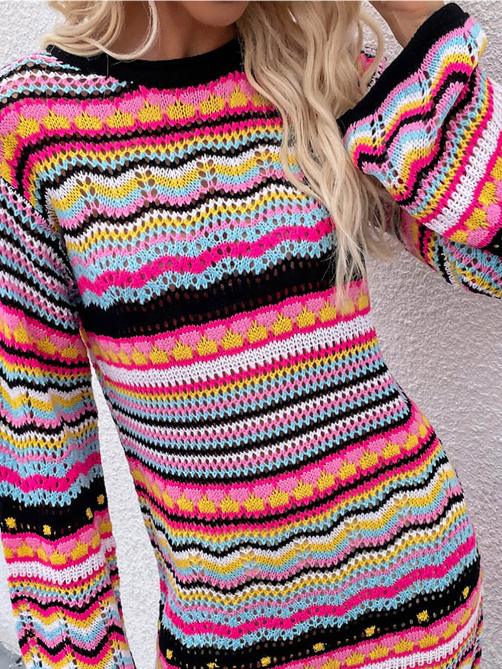 Mid-Length Striped Pullover Sweater