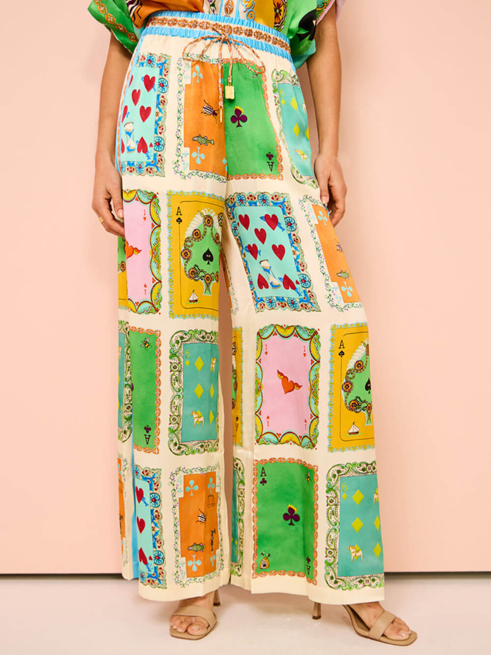Unique Print Wide Leg Pants Set with Elastic Waist and Pockets - Perfect for Summer Fun!
