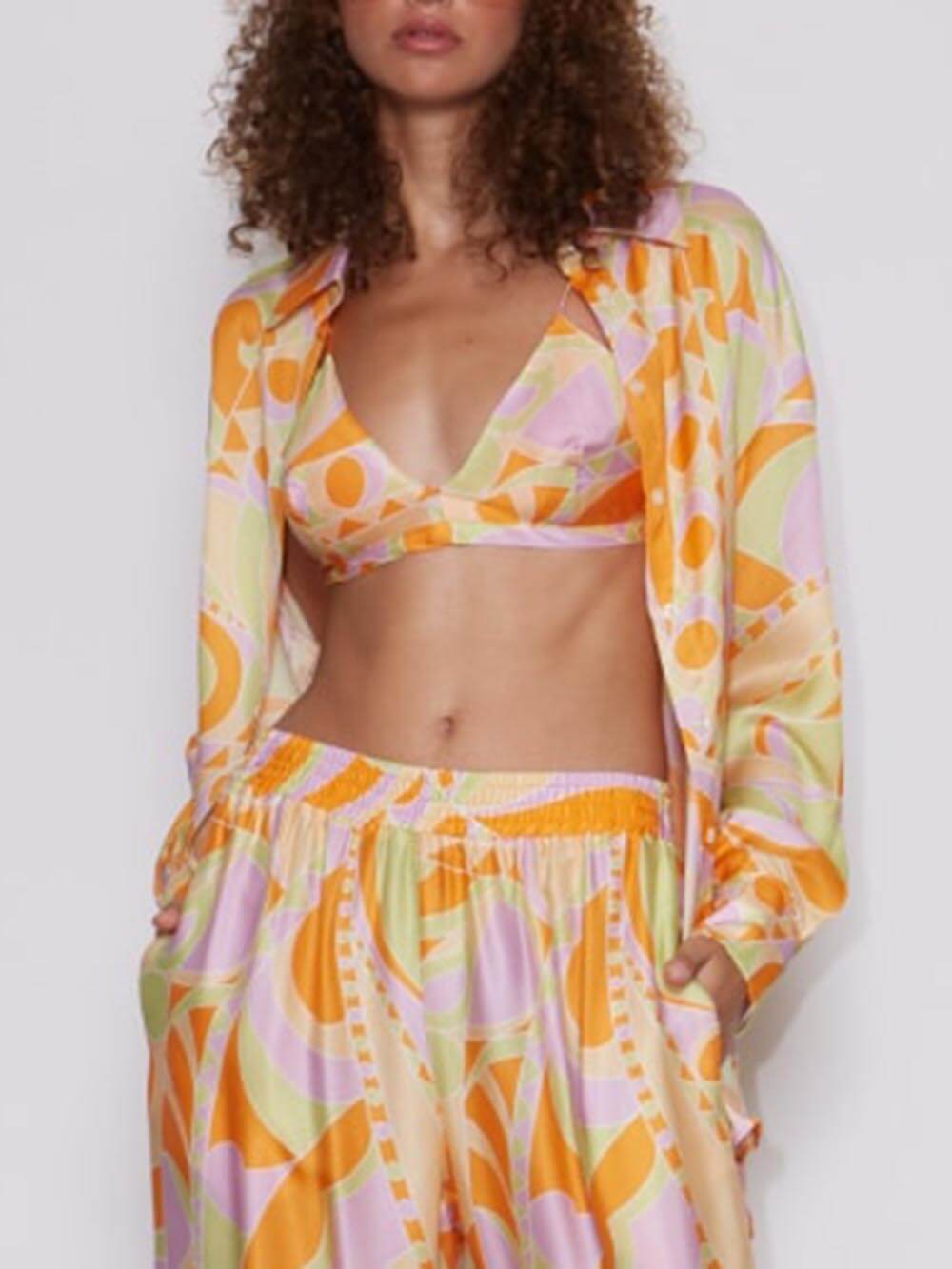 Relaxed Fit Classic Print Trousers Set with Elastic Waist and Pockets