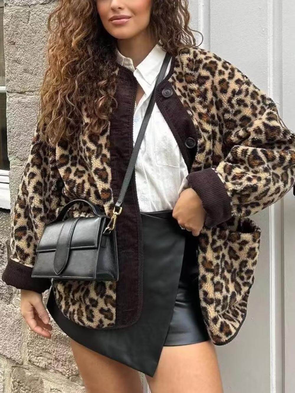 Relaxed Fit Leopard Print Long Sleeve Jacket