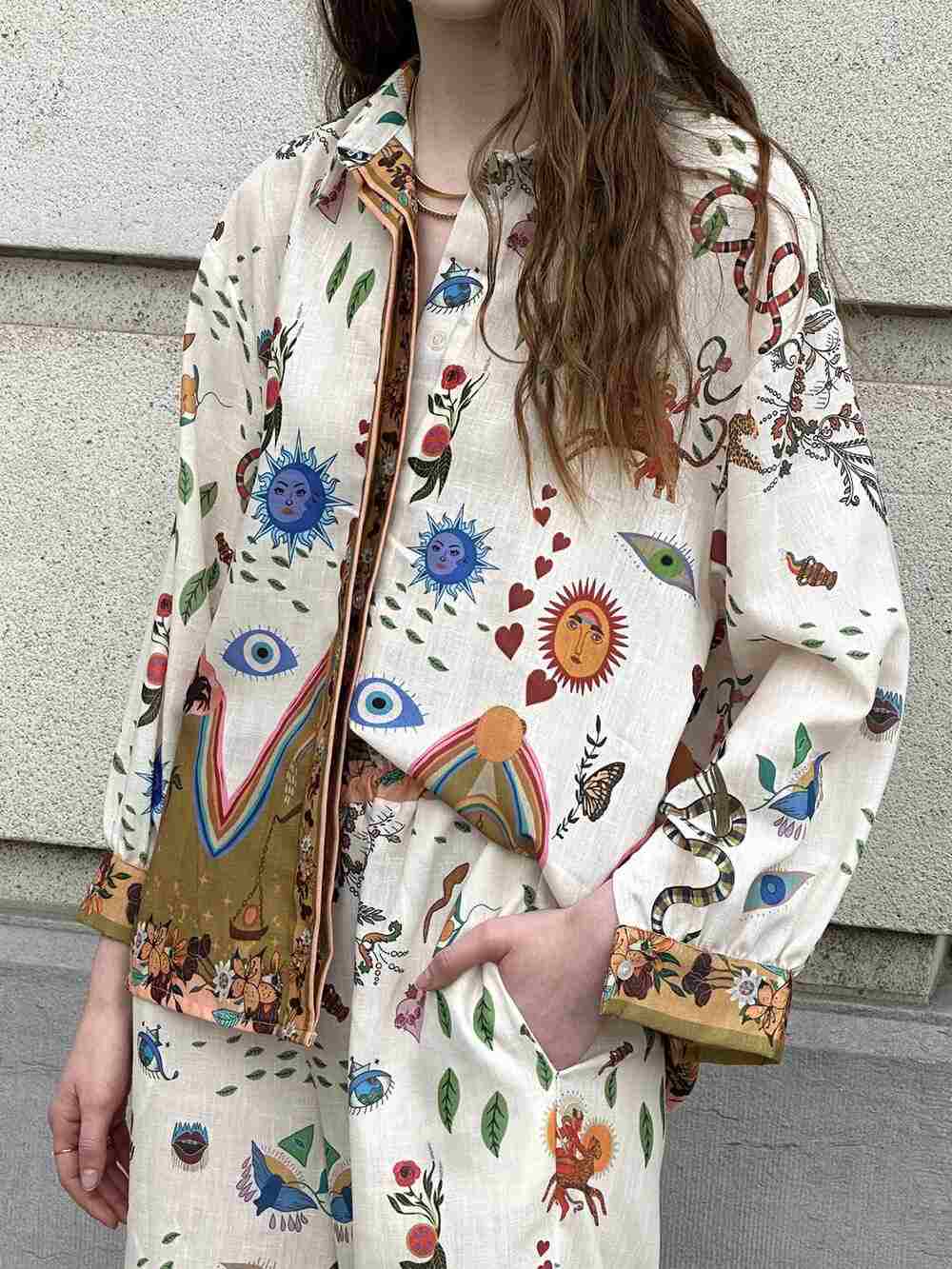 Ethnic Print Loose-Fit Pants Set with Elastic Waist