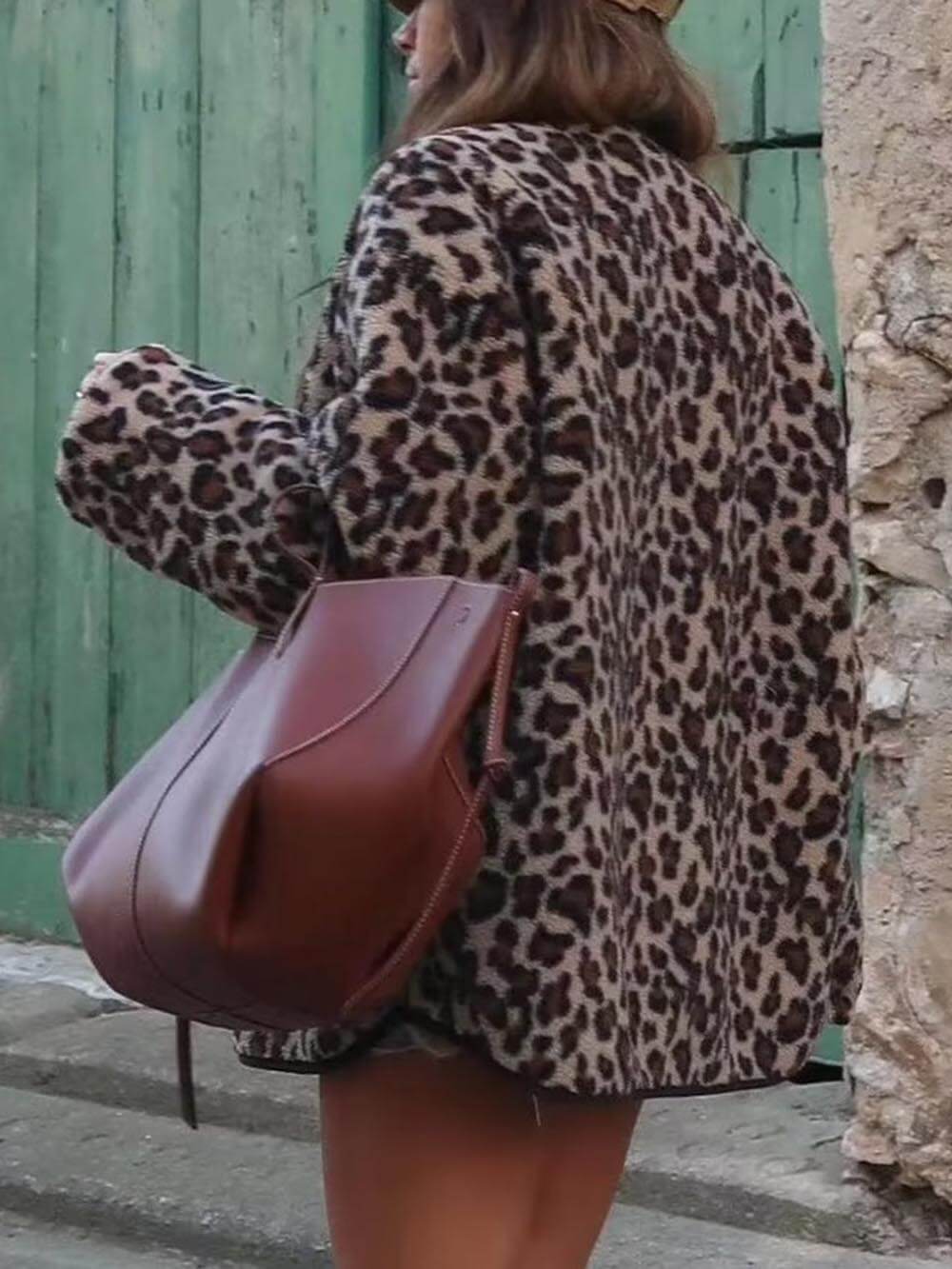 Relaxed Fit Leopard Print Long Sleeve Jacket
