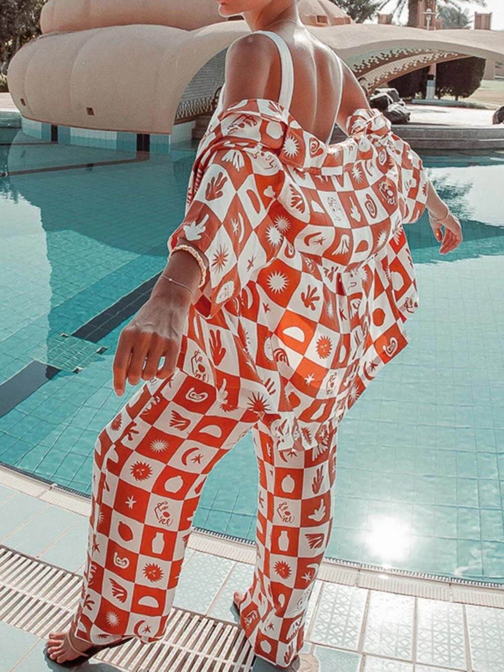 Wide Leg Pants Set with Loose Print for Afternoon Sun