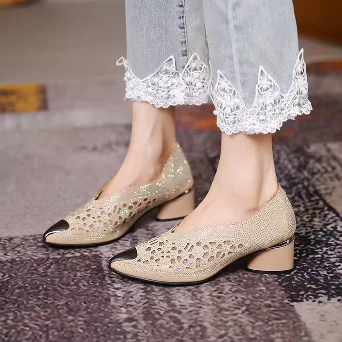 Jane Elegant Pointed Toe Flats with Crystal Detailing