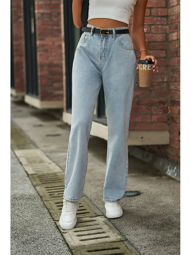 Mid-Rise Light Wash Jeans with Butterfly Print