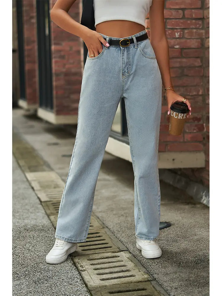 Mid-Rise Light Wash Jeans with Butterfly Print