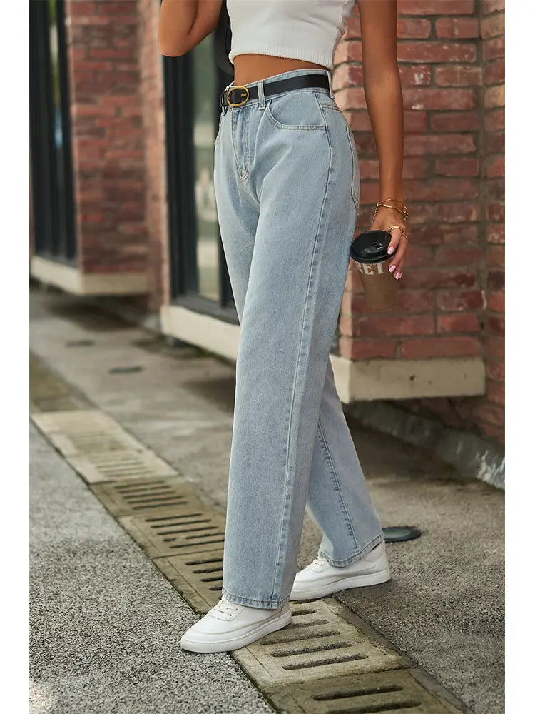 Mid-Rise Light Wash Jeans with Butterfly Print