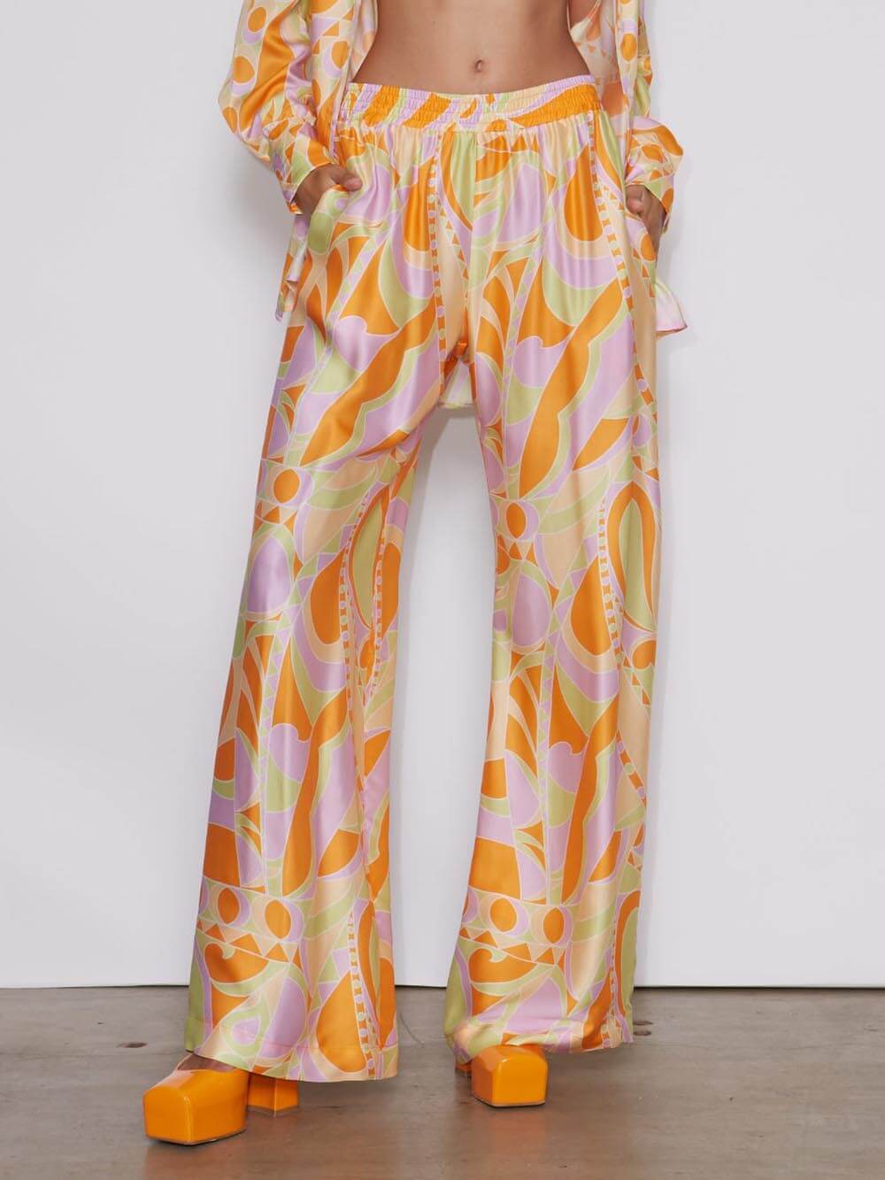 Relaxed Fit Classic Print Trousers Set with Elastic Waist and Pockets