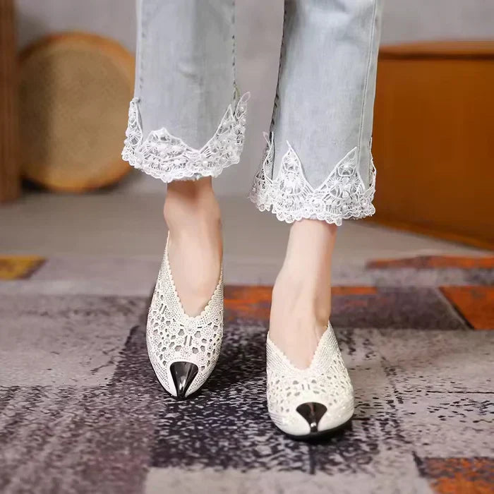 Jane Elegant Pointed Toe Flats with Crystal Detailing