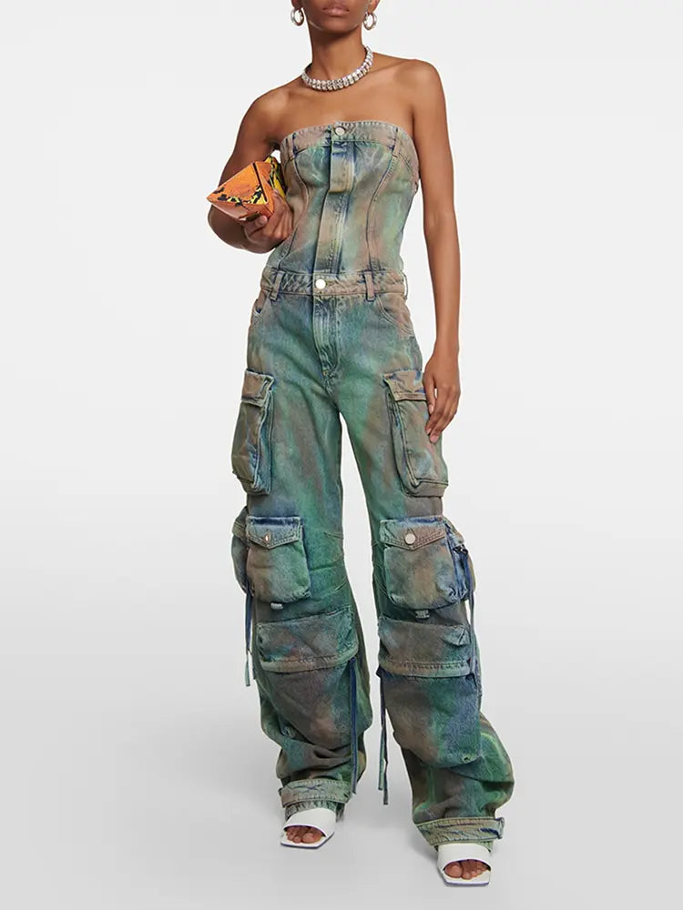 Camouflage Jumpsuit with Spray-Dyed Design