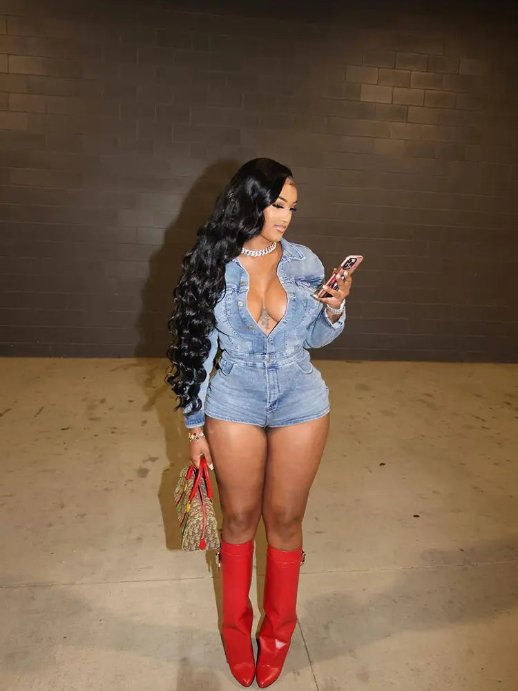 Springtime Denim Short Jumpsuit