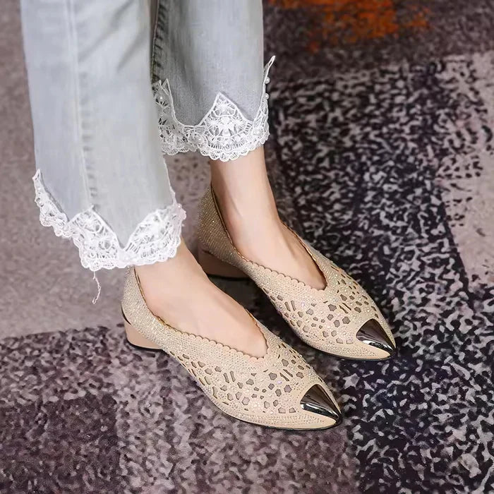 Jane Elegant Pointed Toe Flats with Crystal Detailing