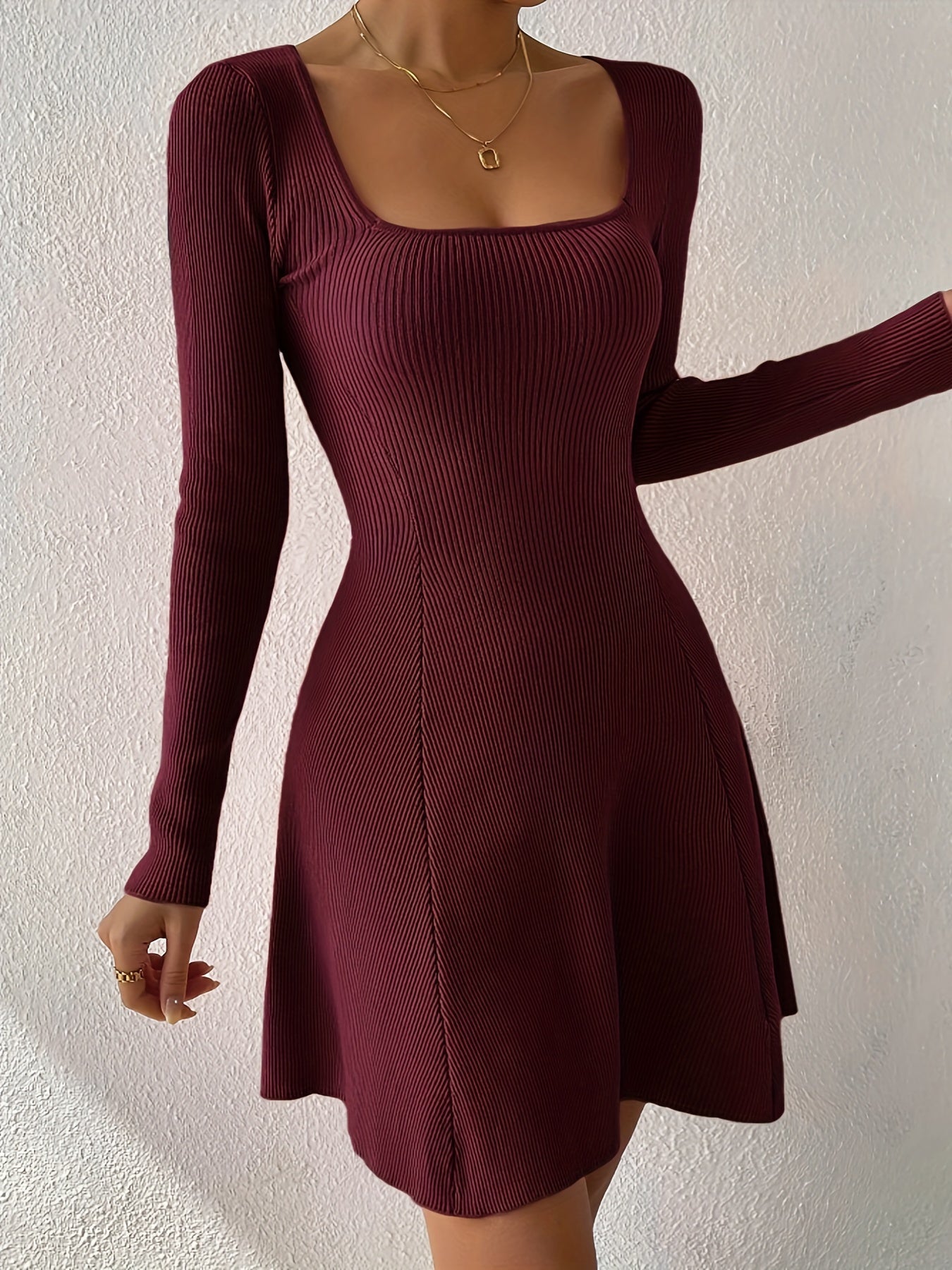 Nova Dress with Square Neckline and Flared Skirt