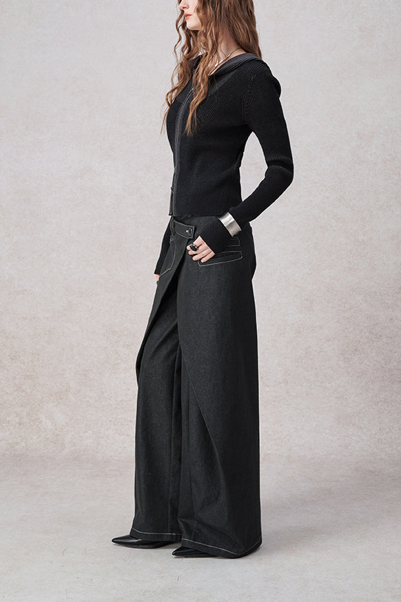 Swinging Symphony Faux Two-Piece Wide-Leg Jeans