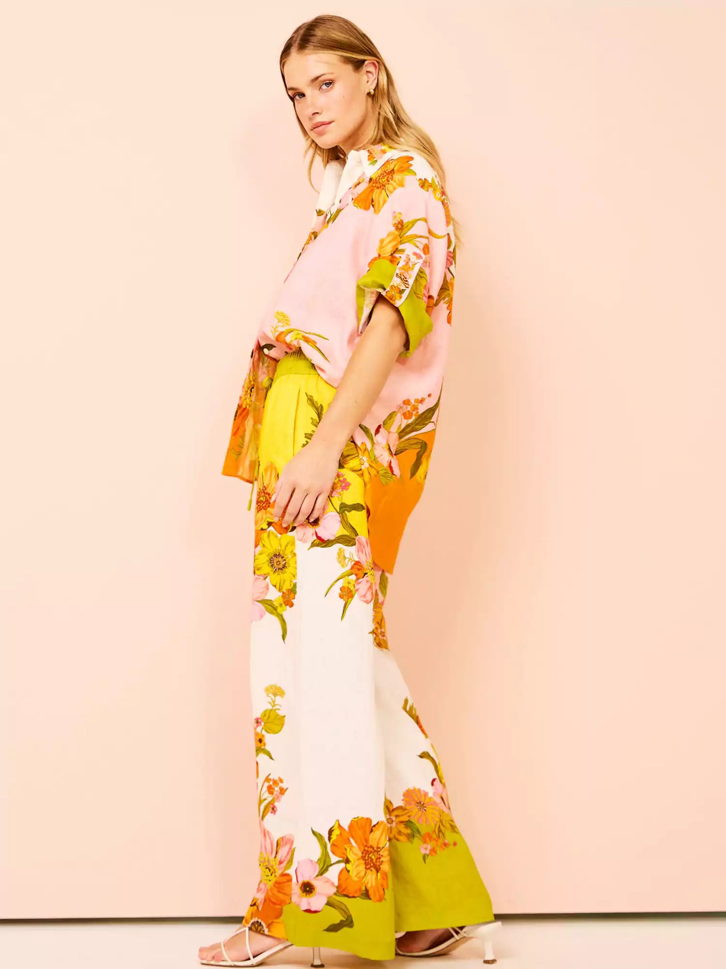 Distinctive Print Wide Leg Pants Set with Elastic Waist and Pockets