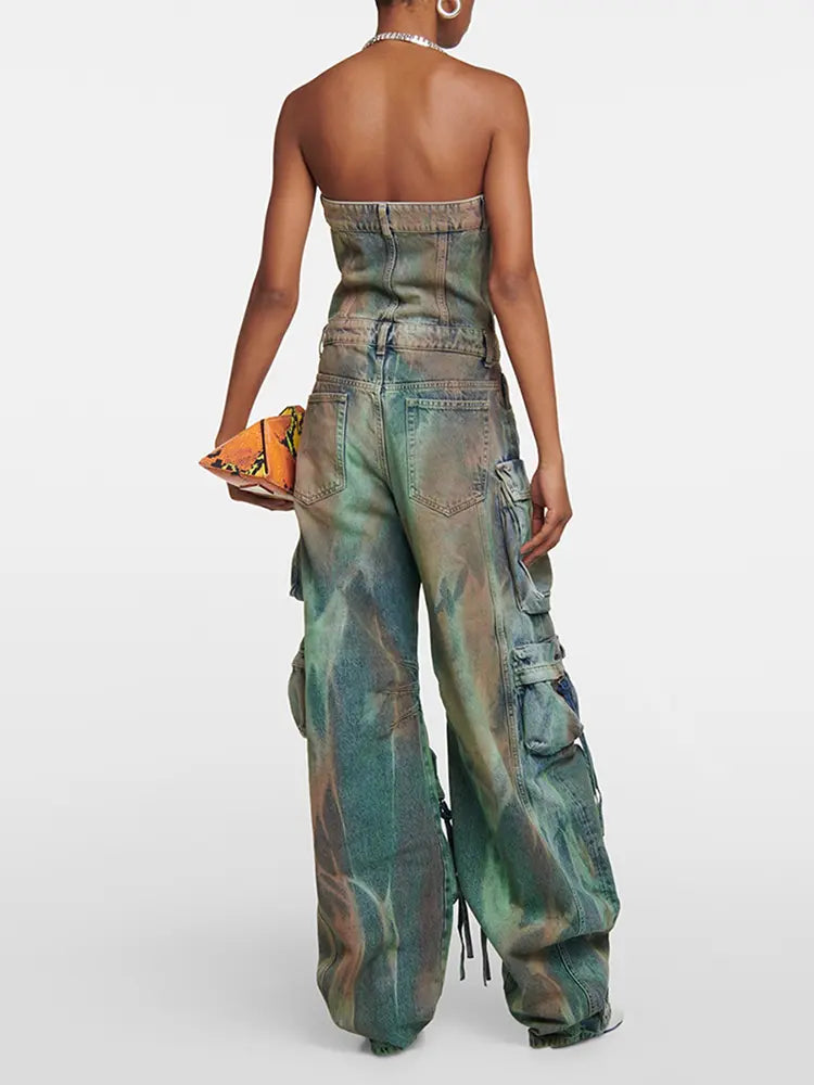 Camouflage Jumpsuit with Spray-Dyed Design
