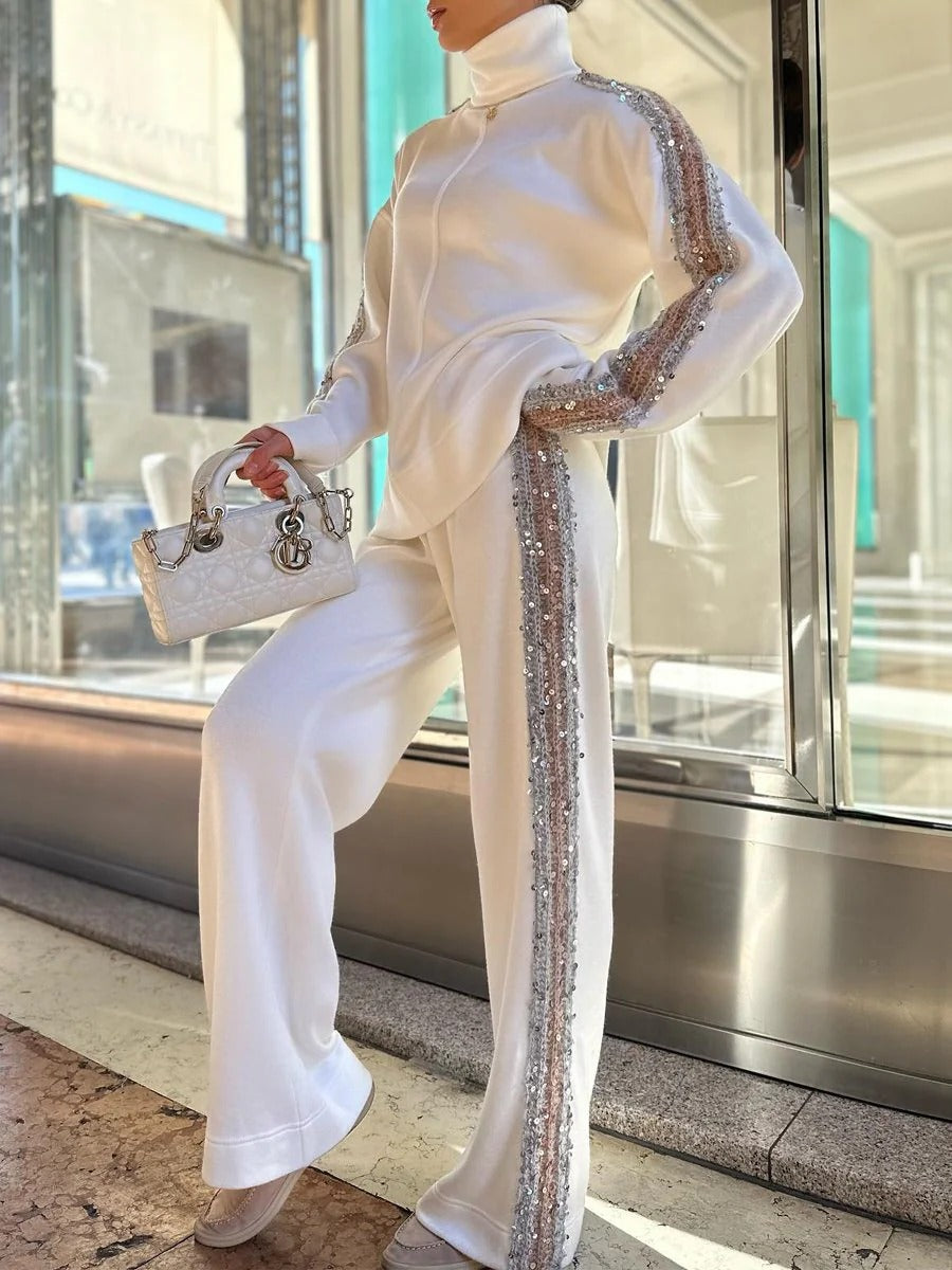 Sequined High Neck Pants Set