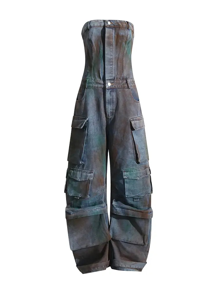 Camouflage Jumpsuit with Spray-Dyed Design