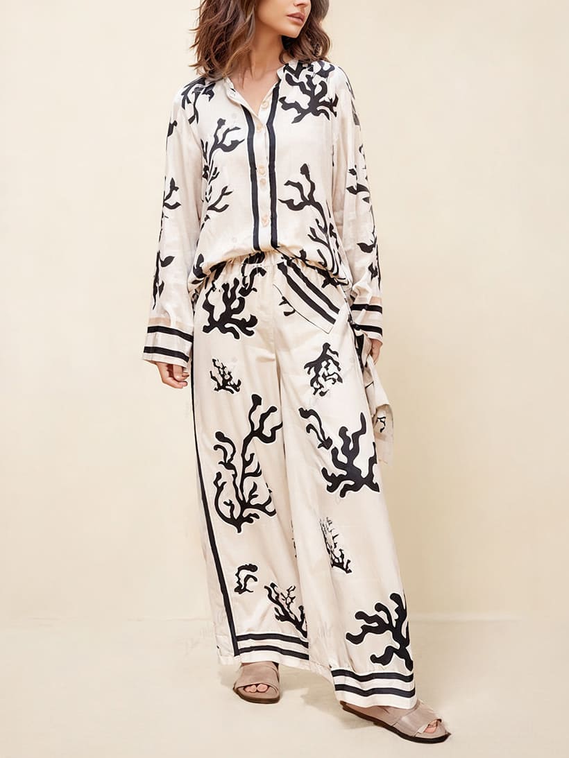 Printed Wide-Leg Pants Set