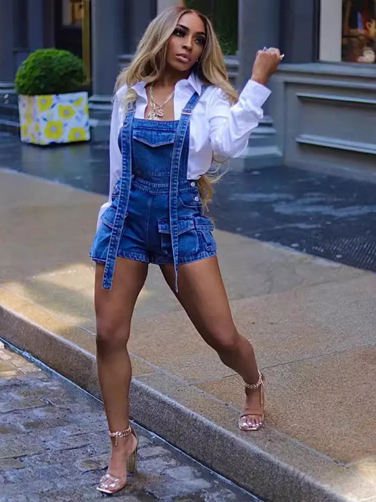 Women's Pocketed Denim Overalls