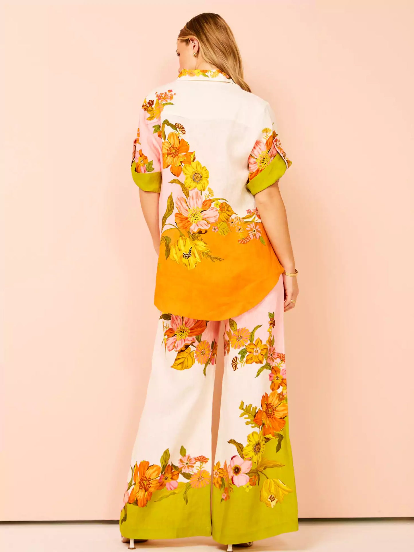 Distinctive Print Wide Leg Pants Set with Elastic Waist and Pockets