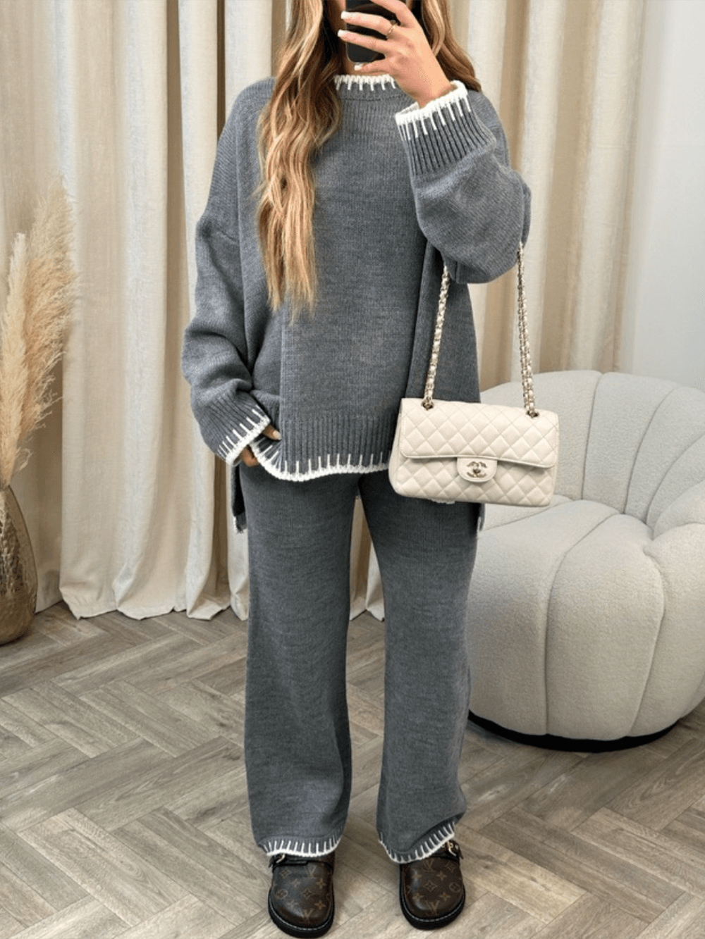 Knitted Jumper and Trousers with Blanket Stitch Trim