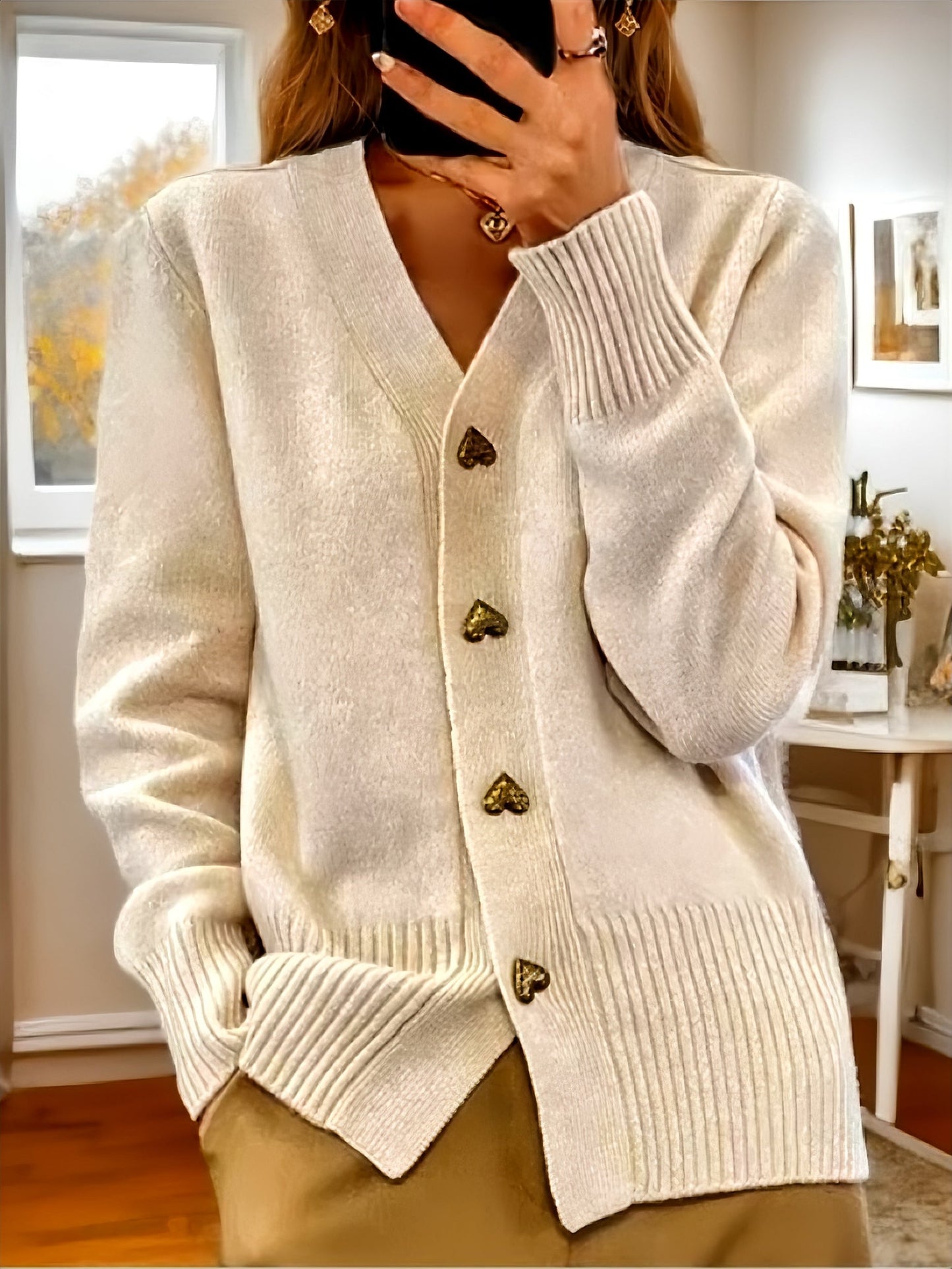 Noelle Heart-Button Knit Cardigan