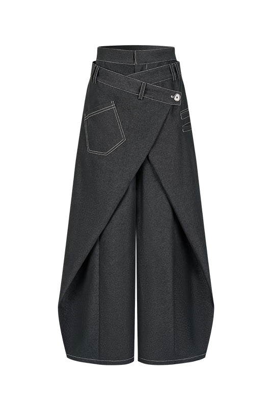 Swinging Symphony Faux Two-Piece Wide-Leg Jeans